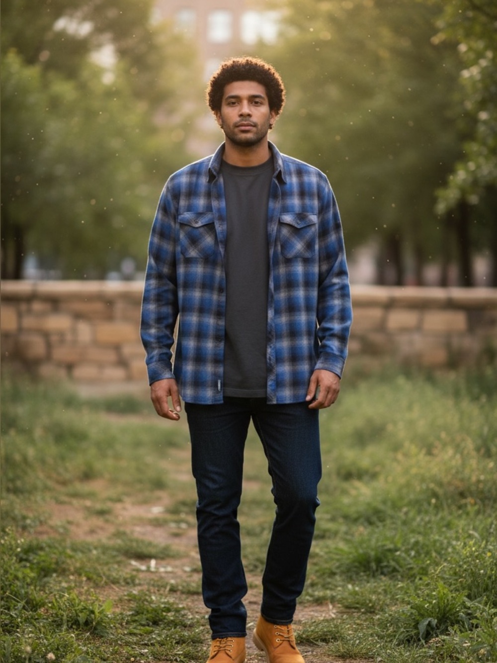 Icebreaker Lodge Flannel Merino Wool Men’s L Plaid Button Long Sleeve Shirt Blue